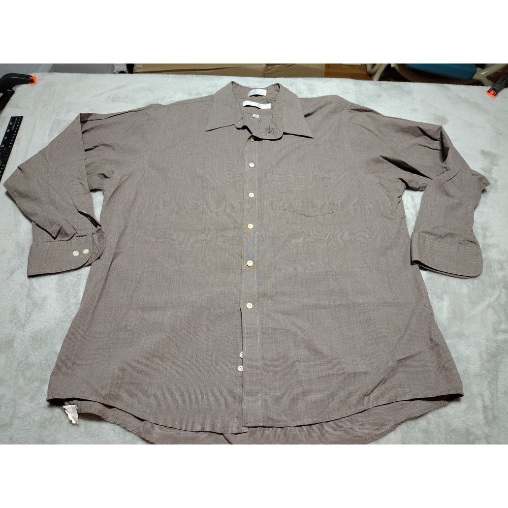 Geoffrey Beene Shirt Men 17(34/35) Brown Designer City Work Wrinkle Free Classic